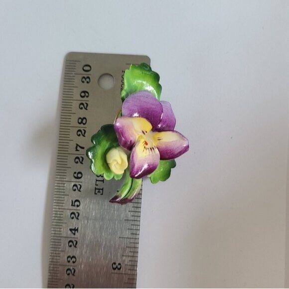 Vintage Signed Collectible Cara China Purple Flower Floral Brooch London - Picture 3 of 8
